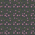 seamless pattern with pink tulips of different sizes on a gray background Royalty Free Stock Photo